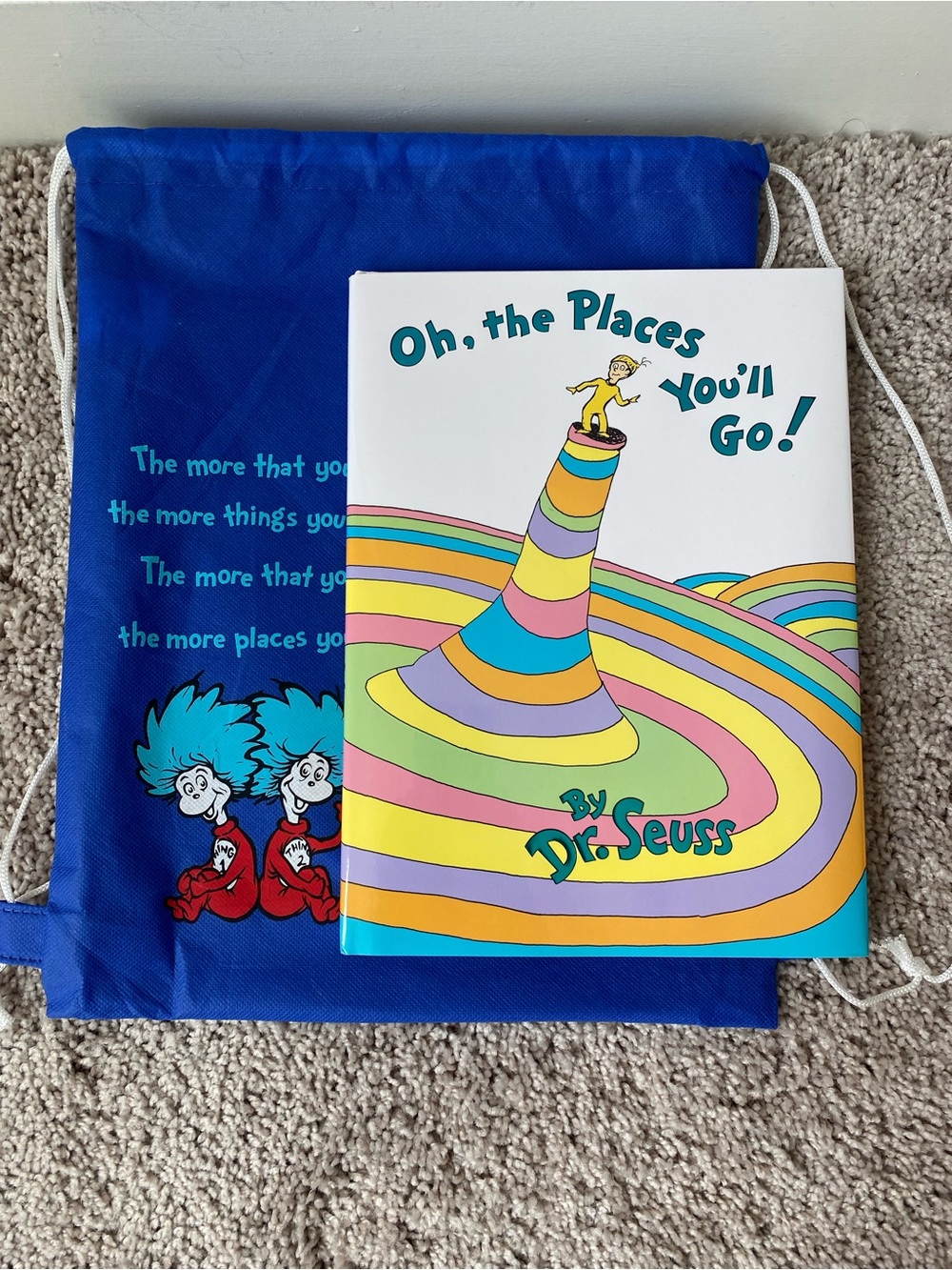 Oh, the Places You'll Go! by Dr. Seuss - Colorful Hardcover and draw string bag